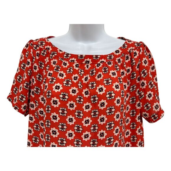 Loft Outlet Womens Small Petite Blouse Red Floral SP Short Sleeve Lightweight - Picture 3 of 10